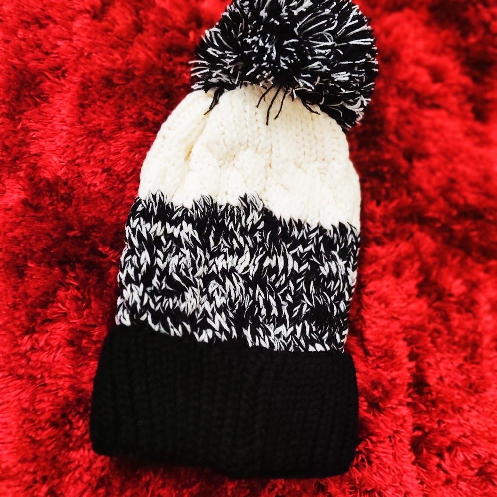 Black and White Knitted Beanie
